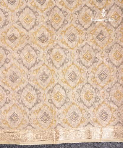 Beautiful Cream Sandal Tissue Cotton Mix Saree With Small Border