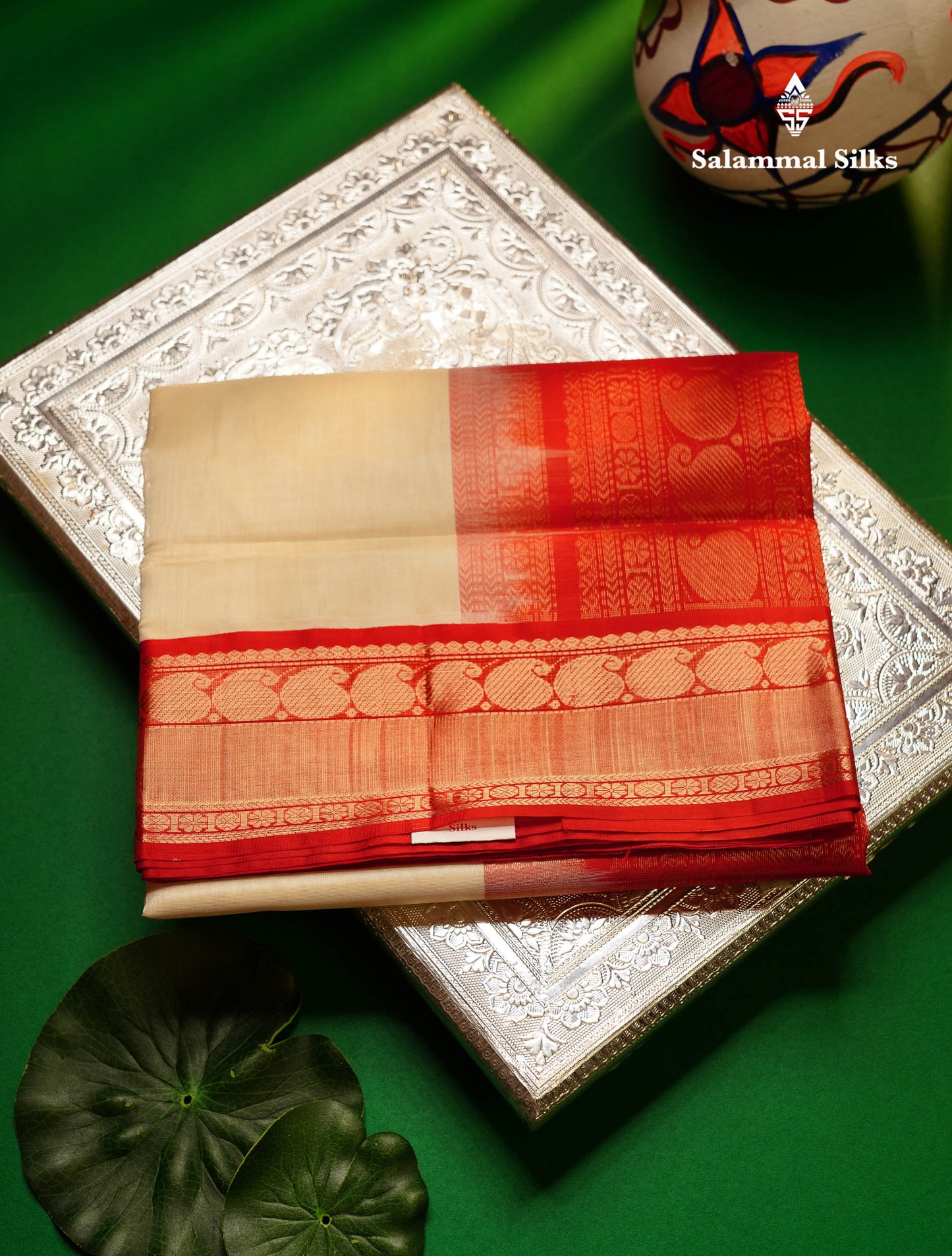 Beautiful Half White Plain Pure Silk Cotton Saree With Contrast Red Traditional Border