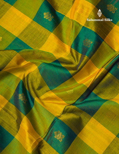 Beautiful Paalum Pazham Checks Handloom Pure Silk Cotton Saree With Contrast Pink Blouse