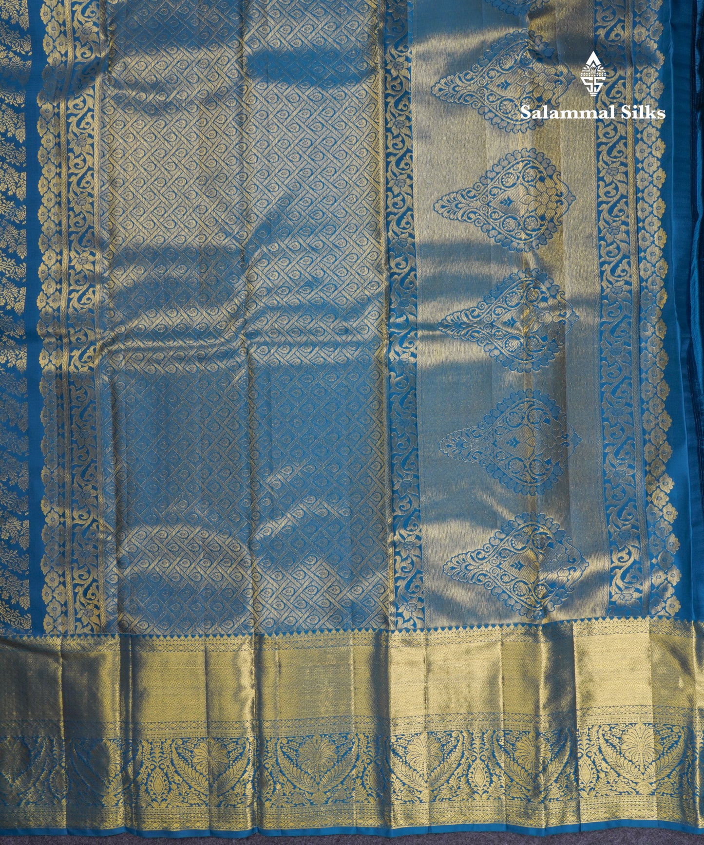 Beautiful Peacock Blue Bridal Pure Kanjivaram Silk Saree With Traditional Evening Morning Border