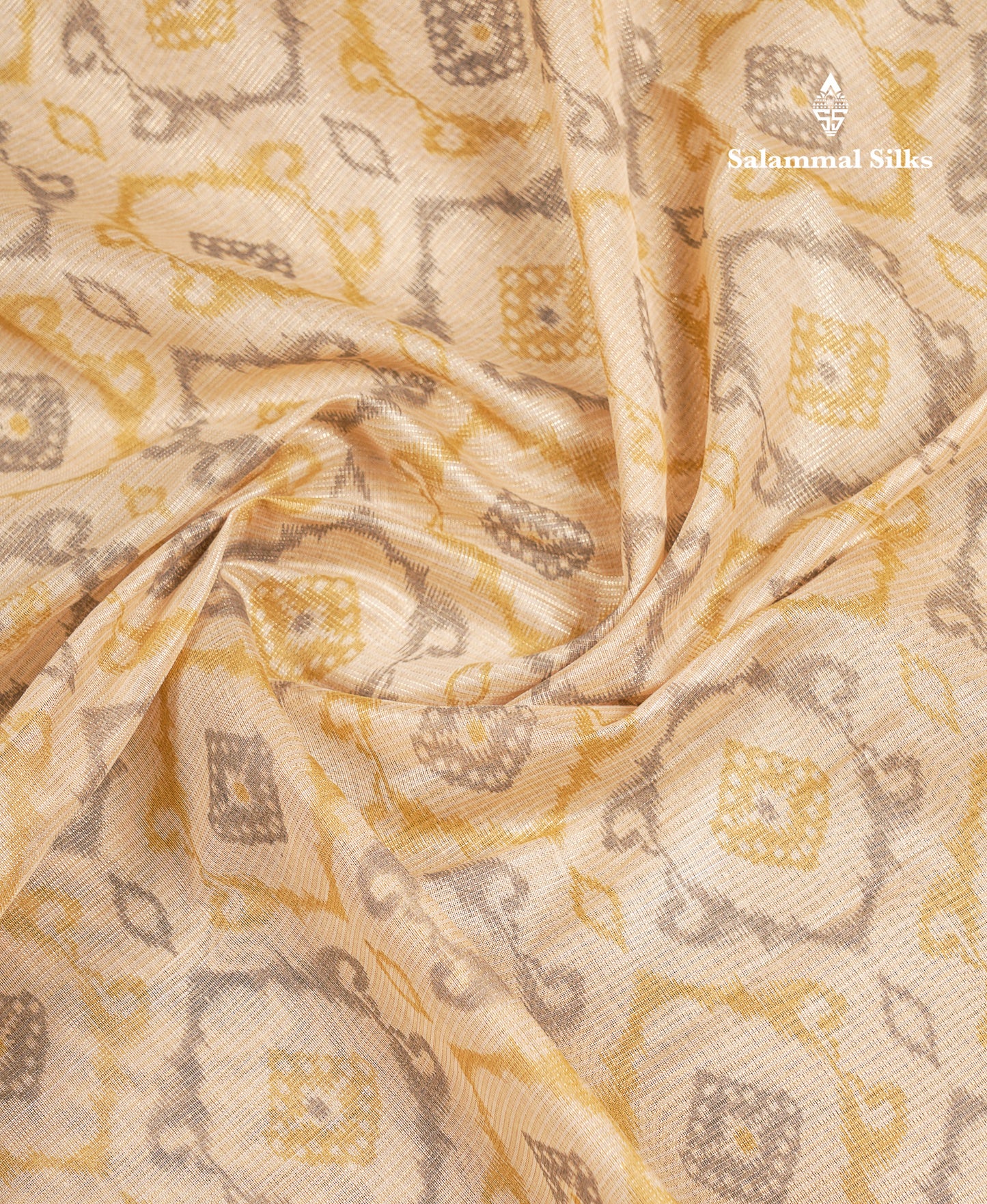 Beautiful Cream Sandal Tissue Cotton Mix Saree With Small Border