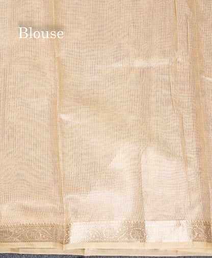 Beautiful Cream Sandal Tissue Cotton Mix Saree With Small Border