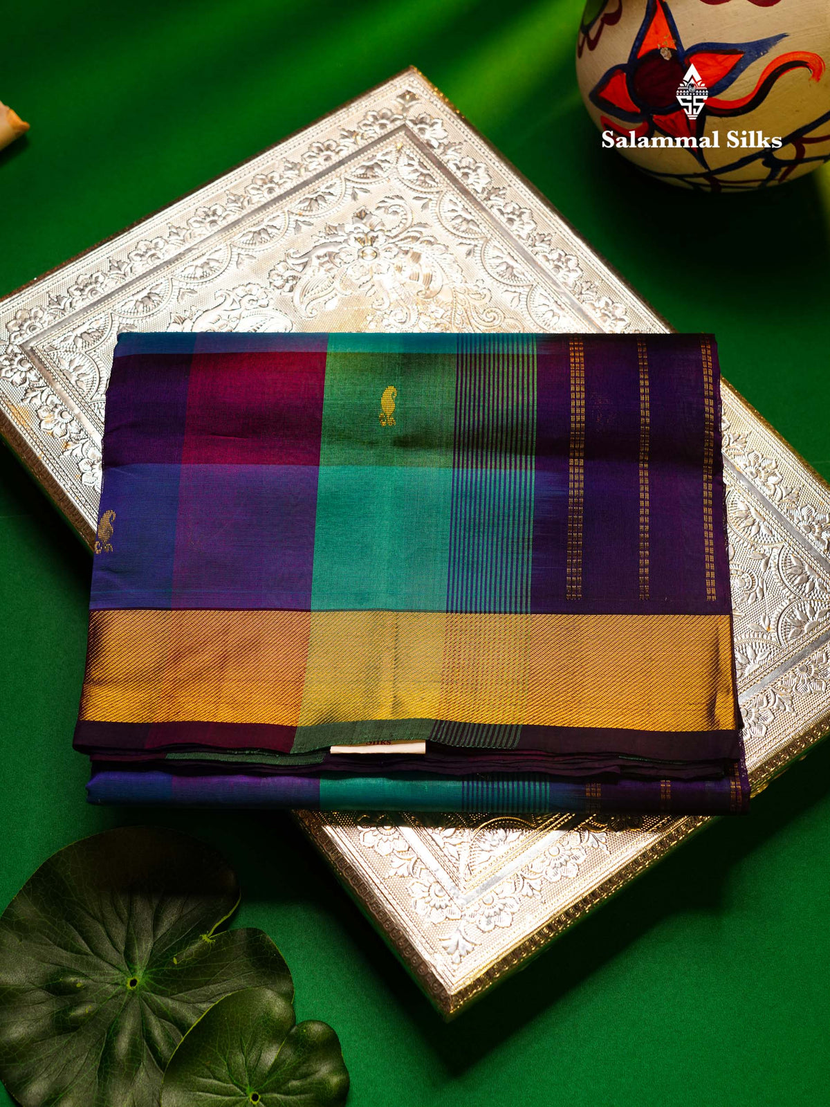 Beautiful Paalum Pazham Checks Handloom Pure Silk Cotton Saree With Self Border