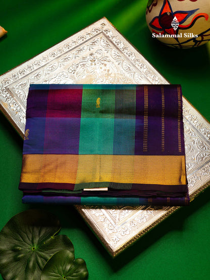 Beautiful Paalum Pazham Checks Handloom Pure Silk Cotton Saree With Self Border