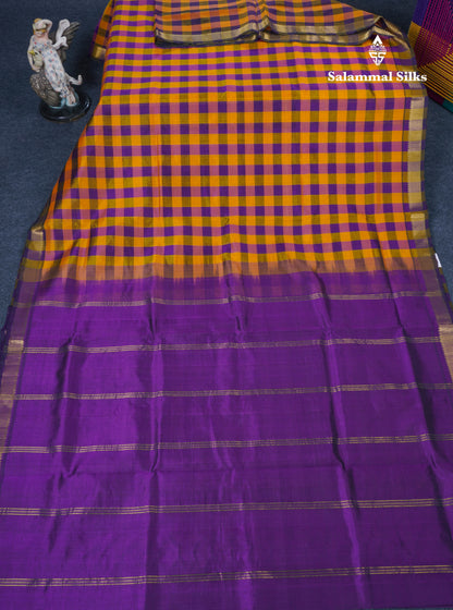 Beautiful Paalum Pazham Checks Handloom Pure Silk Cotton Saree With Traditional Small Border