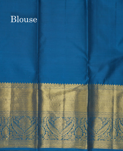 Beautiful Peacock Blue Bridal Pure Kanjivaram Silk Saree With Traditional Evening Morning Border