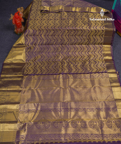 Beautiful Dark Purple Bridal Pure Kanjivaram Silk Saree With Traditional Evening Morning Border