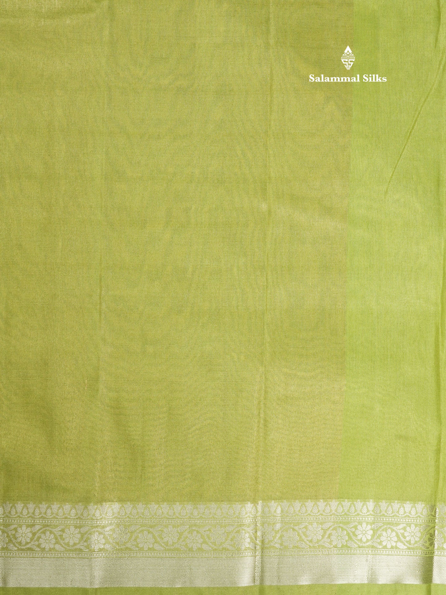 Parrot Green Plain Tissue Saree With Fancy Silver Border