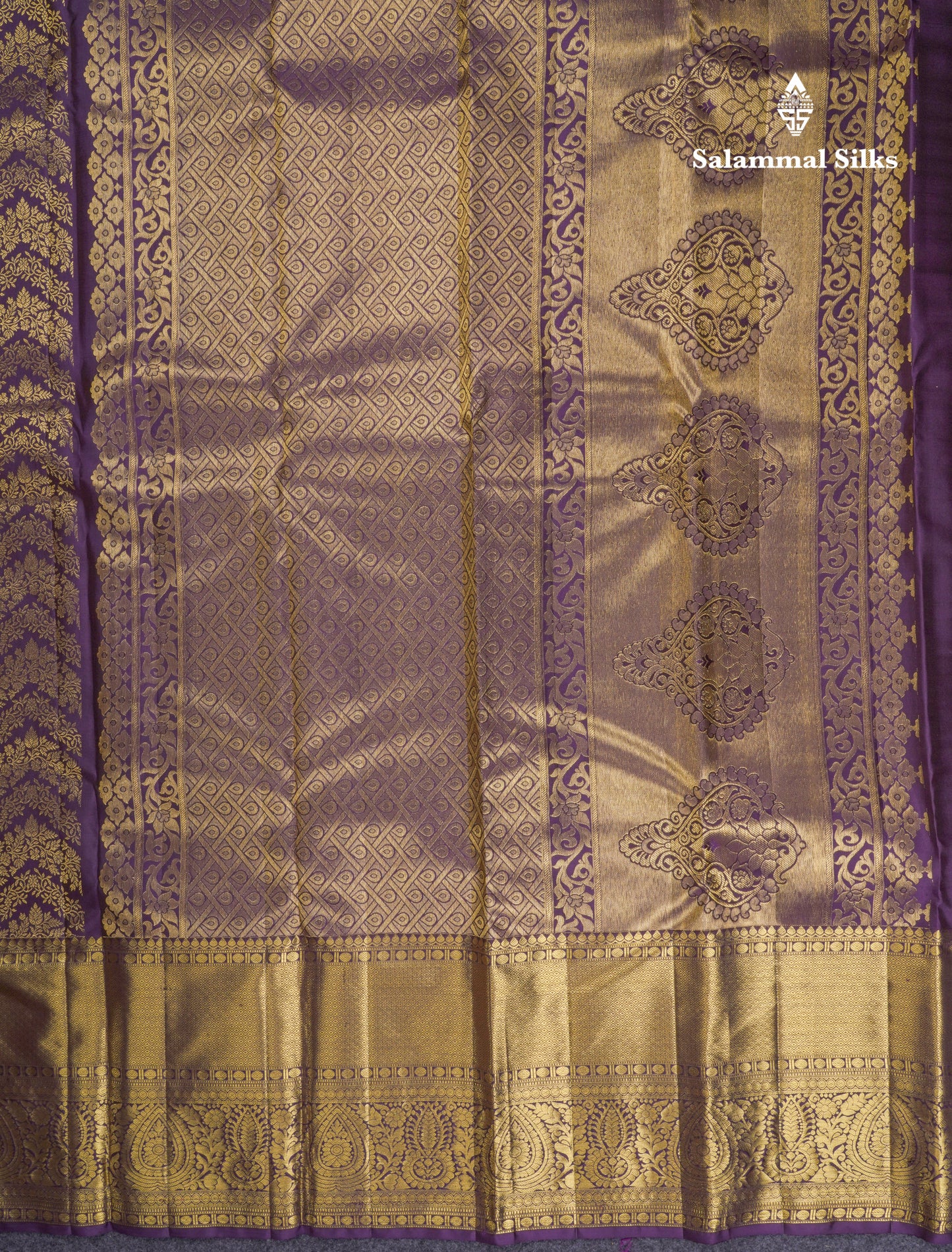 Beautiful Dark Purple Bridal Pure Kanjivaram Silk Saree With Traditional Evening Morning Border
