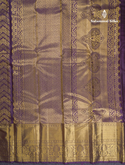 Beautiful Dark Purple Bridal Pure Kanjivaram Silk Saree With Traditional Evening Morning Border