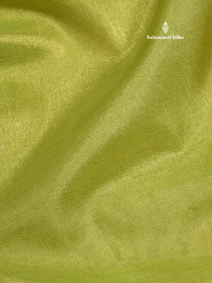 Parrot Green Plain Tissue Saree With Fancy Silver Border