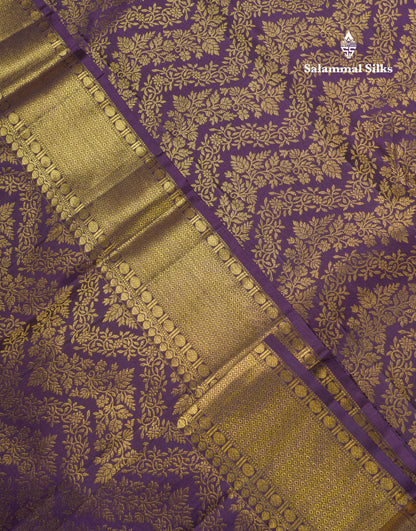 Beautiful Dark Purple Bridal Pure Kanjivaram Silk Saree With Traditional Evening Morning Border