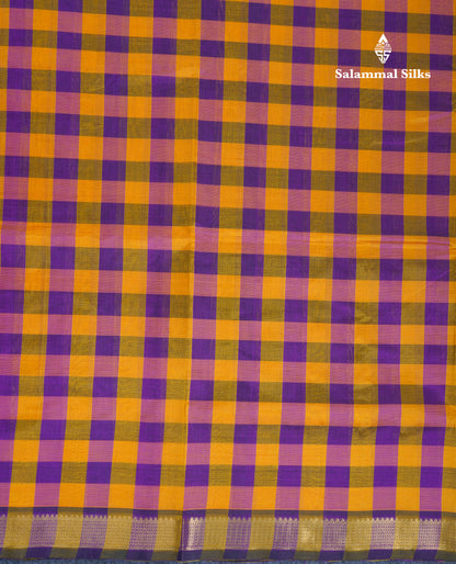 Beautiful Paalum Pazham Checks Handloom Pure Silk Cotton Saree With Traditional Small Border