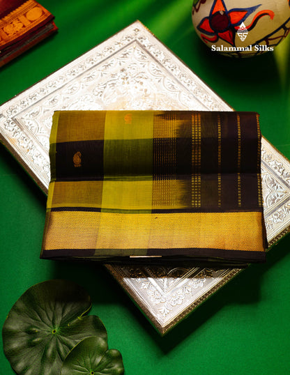 Beautiful Paalum Pazham Checks Pure Silk Cotton Saree With Contrast Navy Blue Blouse