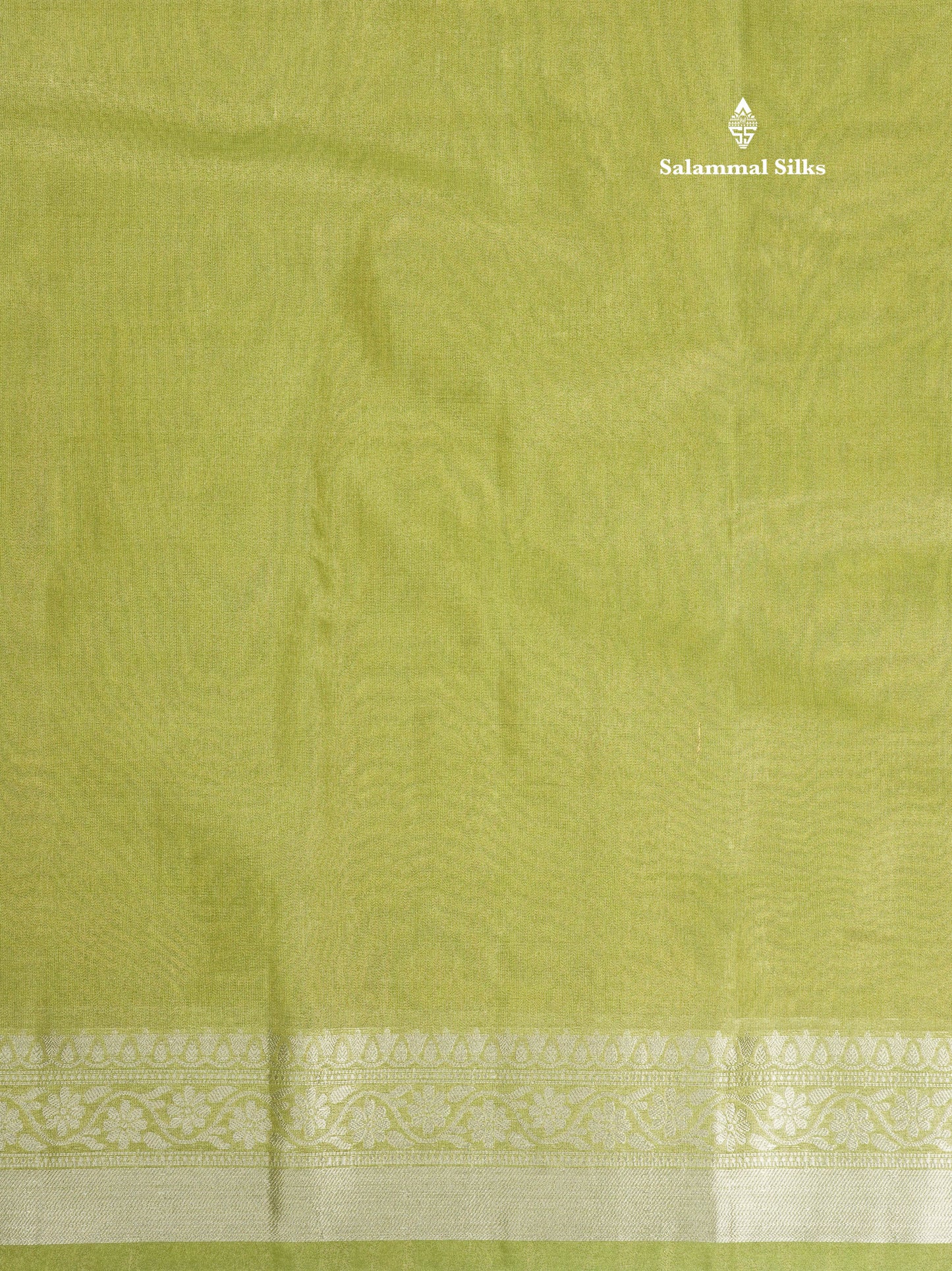 Parrot Green Plain Tissue Saree With Fancy Silver Border