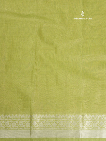 Parrot Green Plain Tissue Saree With Fancy Silver Border