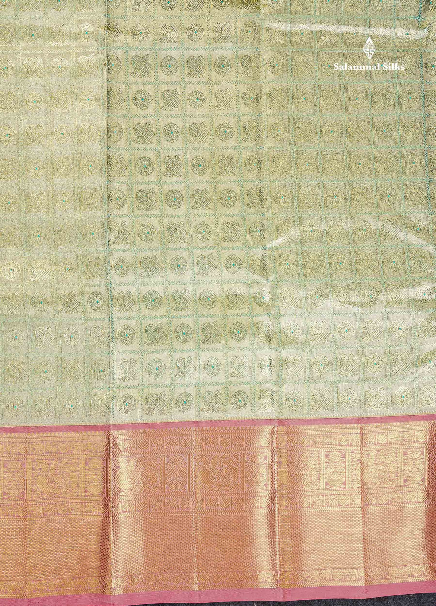 Beautiful Pista Green Tissue Bridal Pure Kanjivaram Silk Saree With Contrast Peach Traditional Border