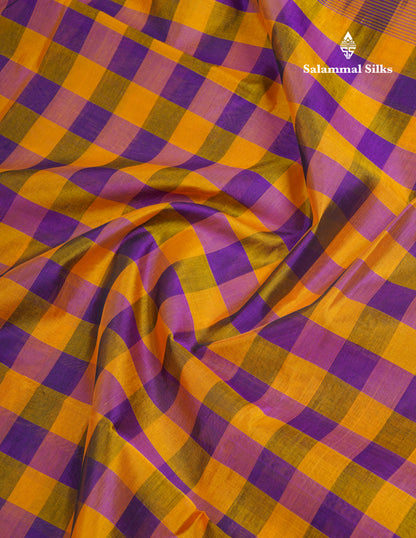 Beautiful Paalum Pazham Checks Handloom Pure Silk Cotton Saree With Traditional Small Border
