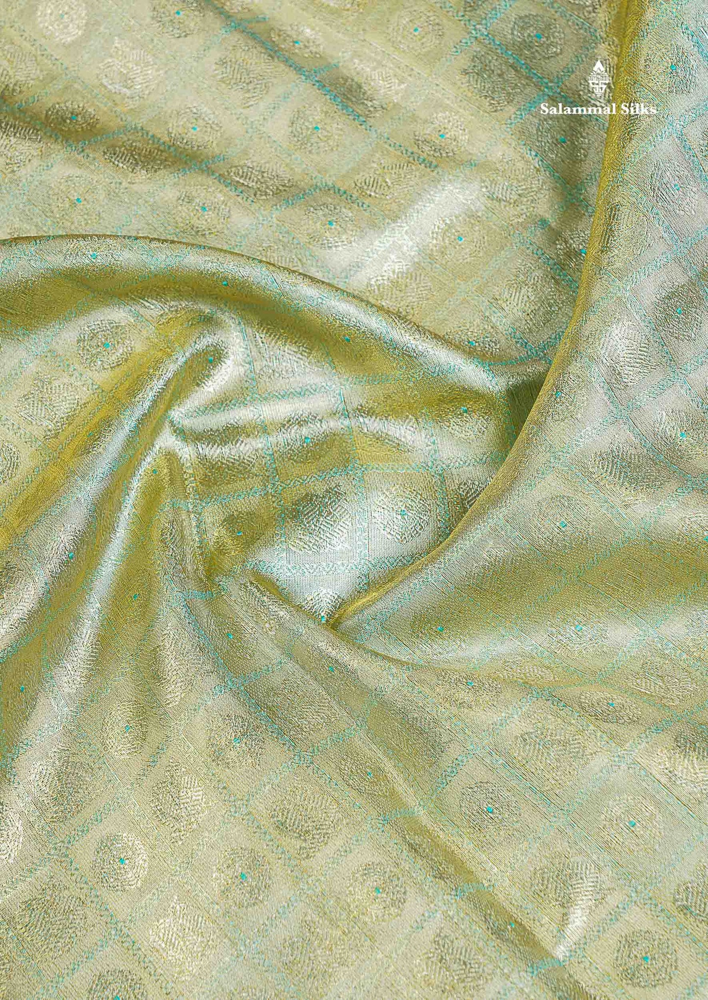 Beautiful Pista Green Tissue Bridal Pure Kanjivaram Silk Saree With Contrast Peach Traditional Border