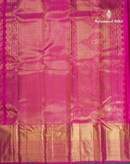 Beautiful Magenta Pink Bridal Pure Kanjivaram Silk Saree With Traditional Evening Morning Border