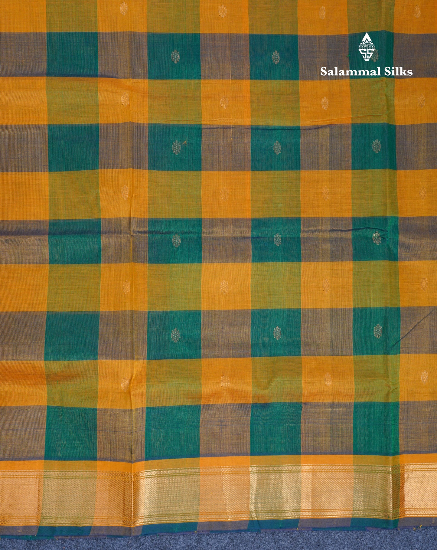Beautiful Paalum Pazham Checks Handloom Pure Silk Cotton Saree With Contrast Mustard Yellow Blouse