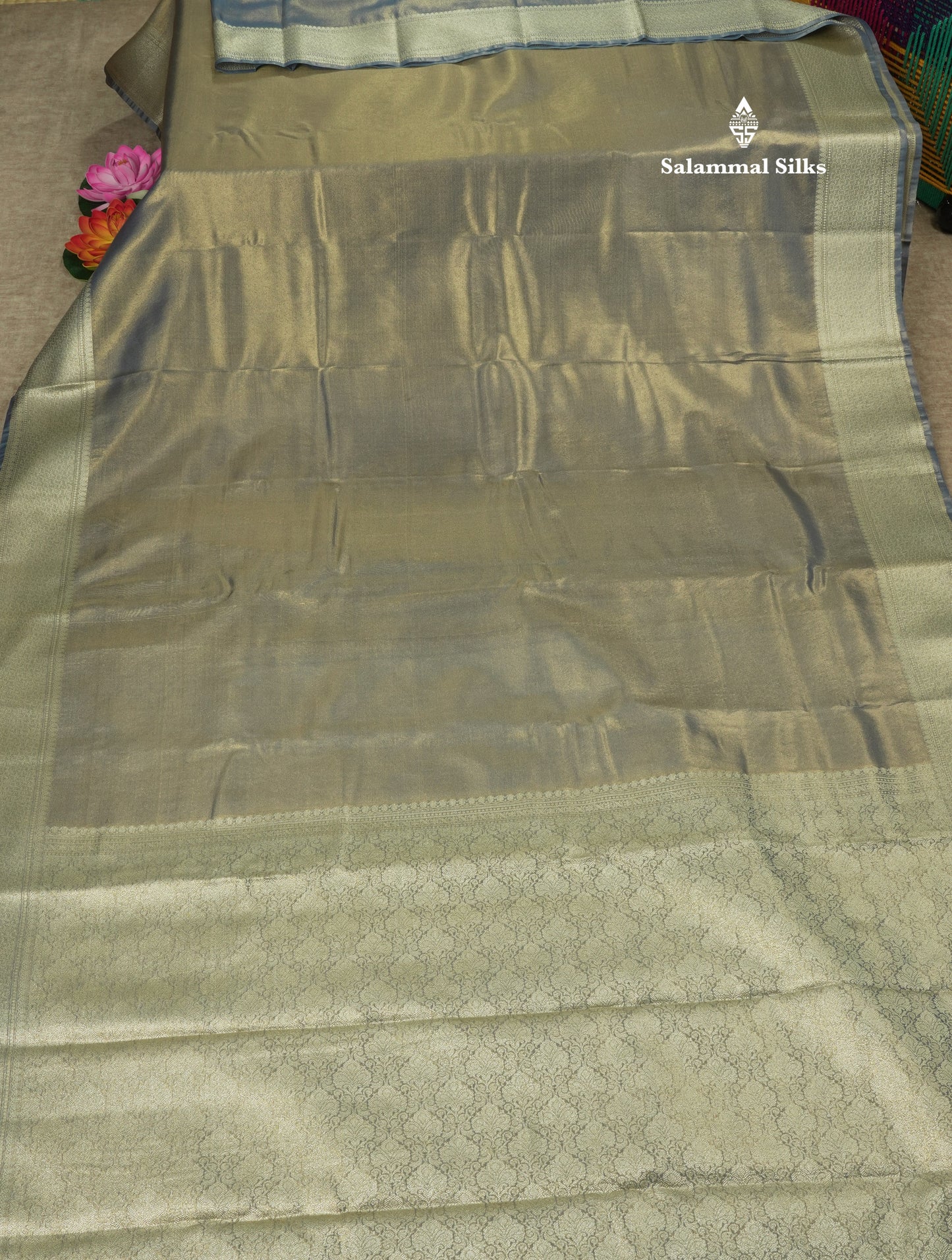 Blue Shade Plain Tissue Saree With Fancy Border