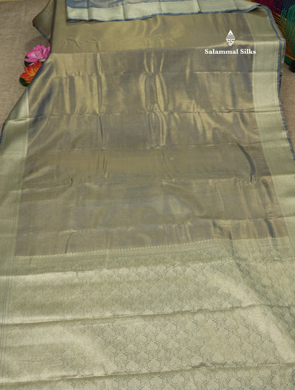 Blue Shade Plain Tissue Saree With Fancy Border
