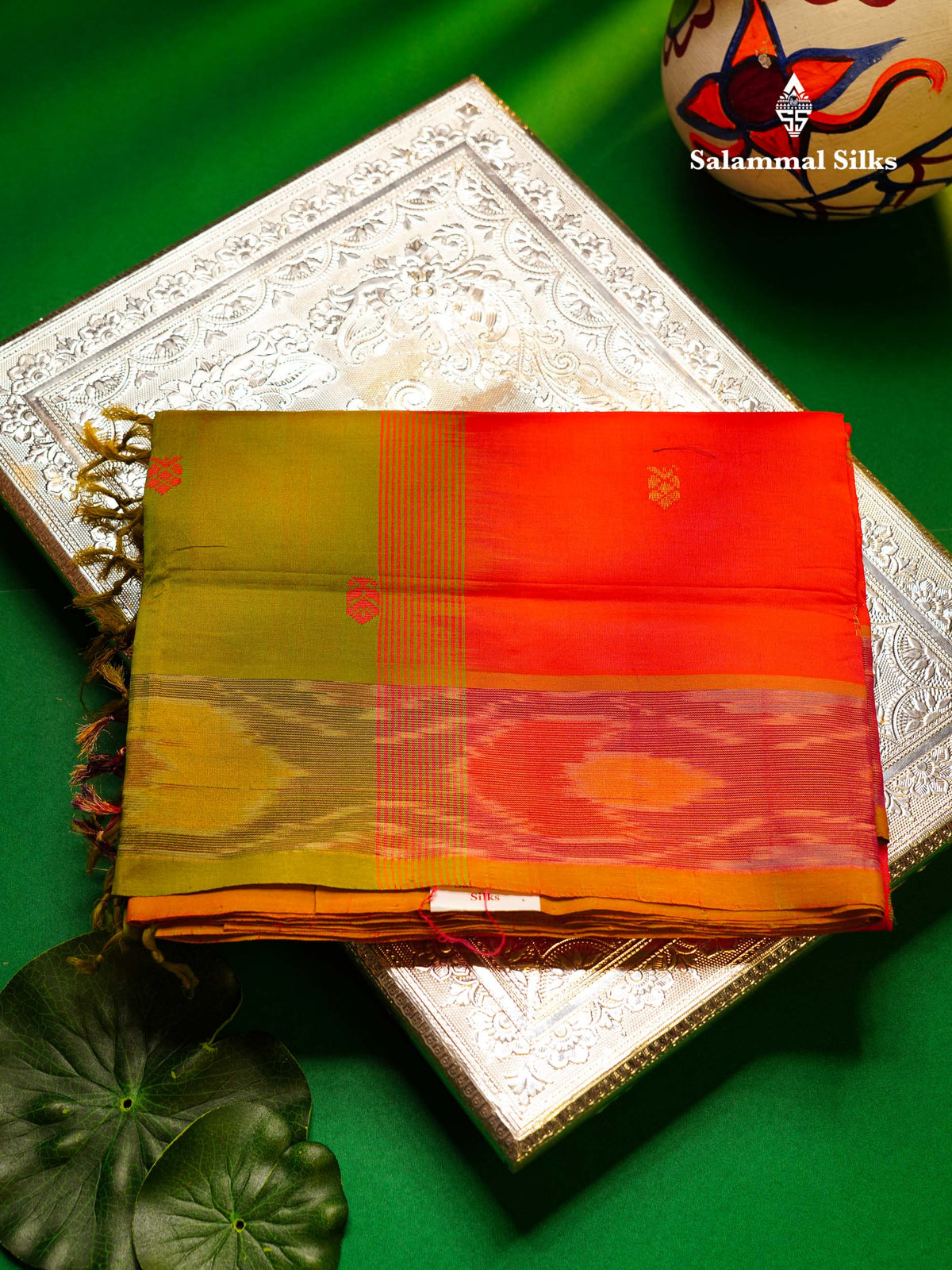 Beautiful Pink Thread Work Buttas Semi Silk Cotton Saree With Contrast Green Blouse