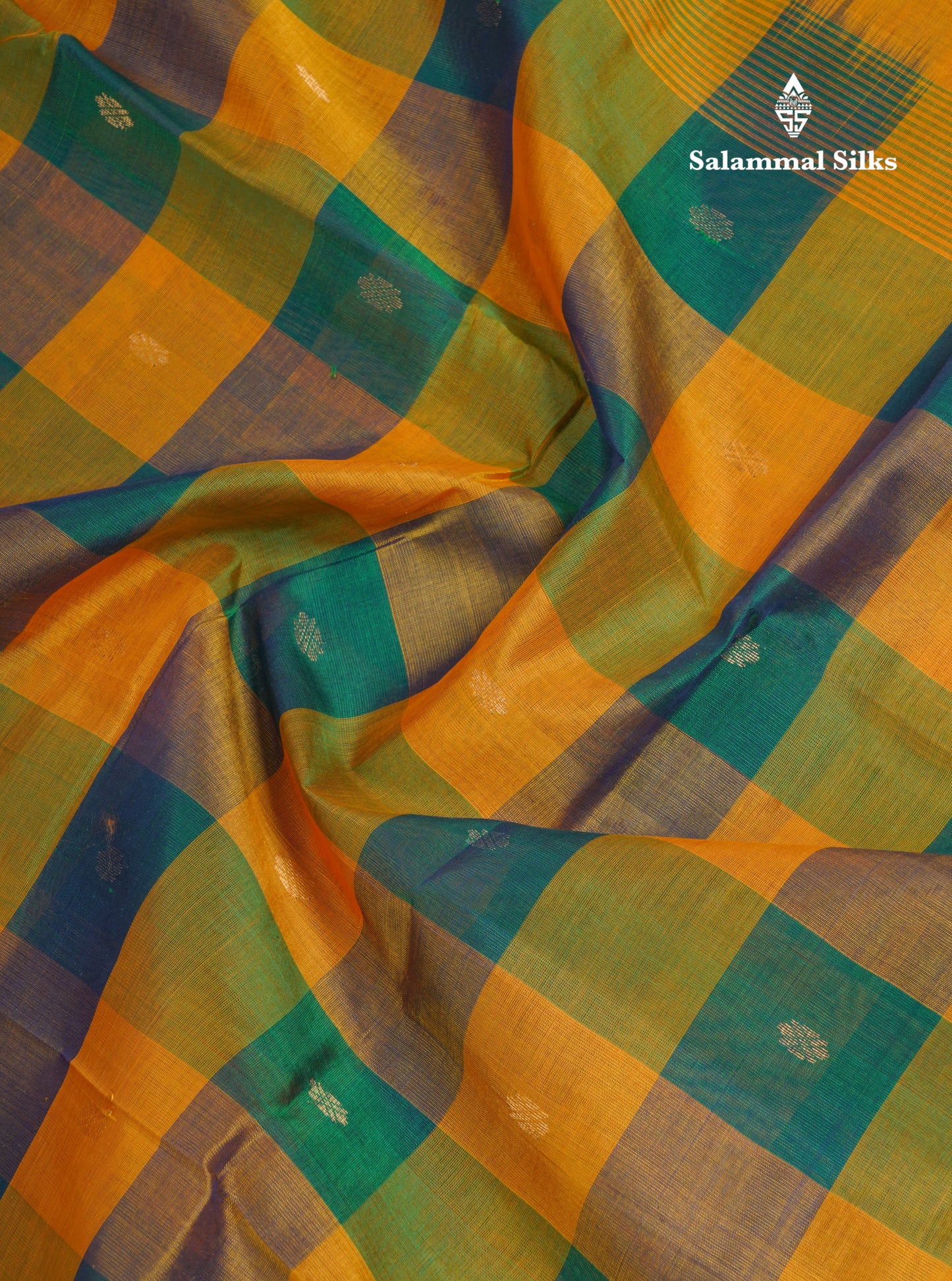 Beautiful Paalum Pazham Checks Handloom Pure Silk Cotton Saree With Contrast Mustard Yellow Blouse