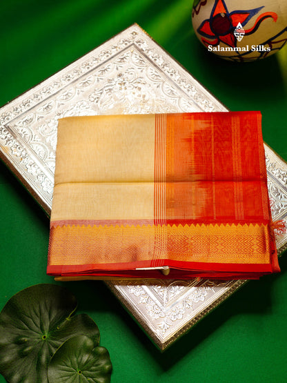 White Plain Pure Silk Cotton Saree With Contrast Chilly Red Traditional Border
