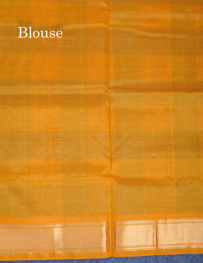 Beautiful Paalum Pazham Checks Handloom Pure Silk Cotton Saree With Contrast Mustard Yellow Blouse