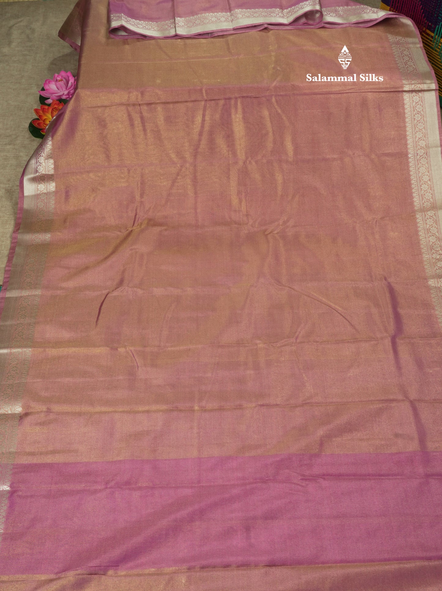 Parrot Green Plain Tissue Saree With Fancy Silver Border