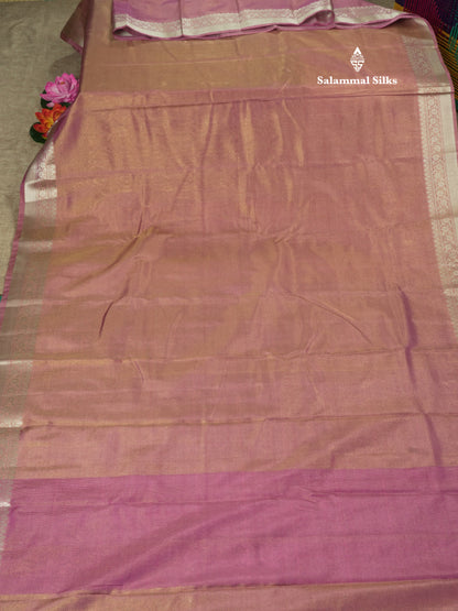 Parrot Green Plain Tissue Saree With Fancy Silver Border