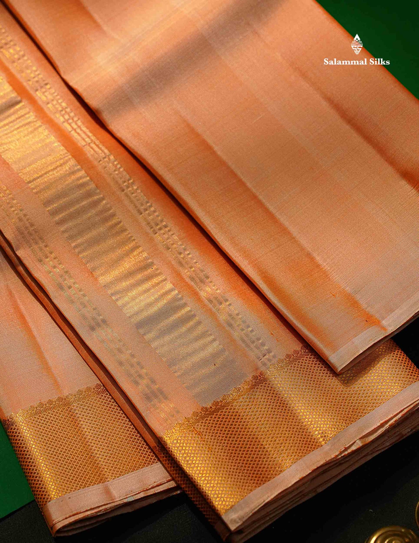 Pure Silk Dhoti With Shirt & Angavastram - Light Orange With Gold Zari Border | 8×4 