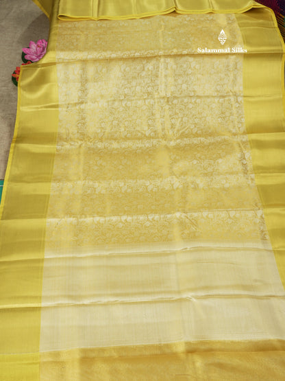 Gold Colour Tissue Silk Mix Saree With Contrast Golden Yellow Border