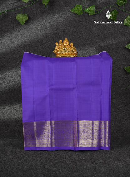 Beautiful Zari Checks With Annam And Chakaram Butta Pure Silk Pattu Pavadai (Sapphire Green) With Contrast Violet Traditional Blouse 18"