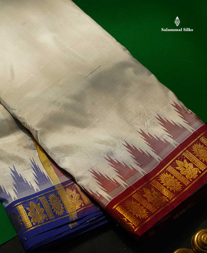 Pure Silk Dhoti With Angavastram - White With Traditional Ganga Jamuna Border | 9×5