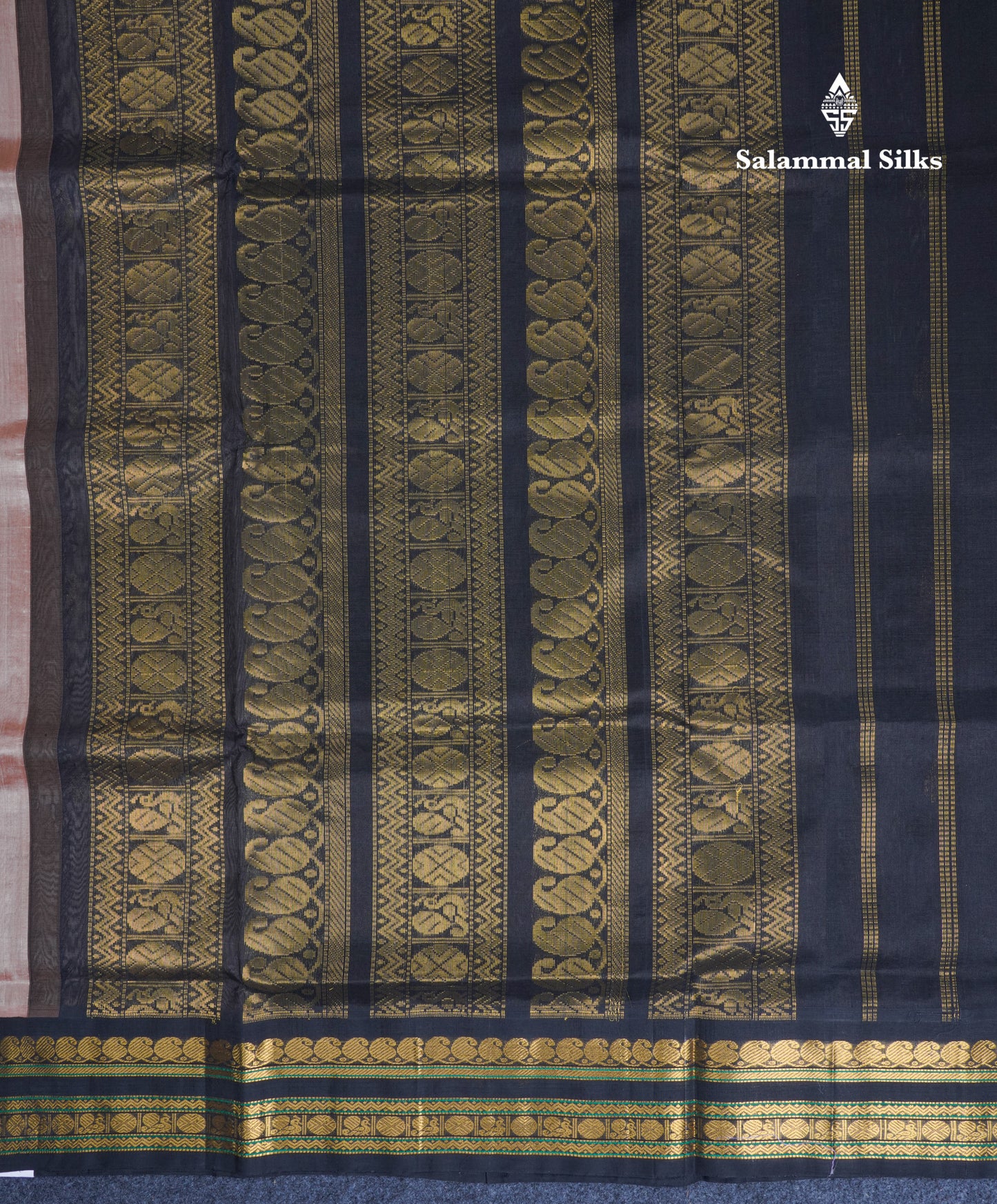 Light Brown Pure Silk Cotton Saree With Contrast Black Traditional Border