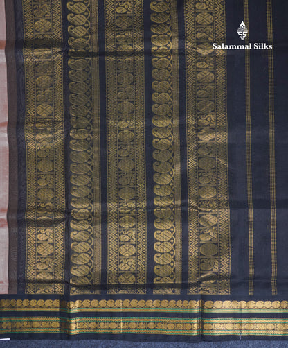 Light Brown Pure Silk Cotton Saree With Contrast Black Traditional Border