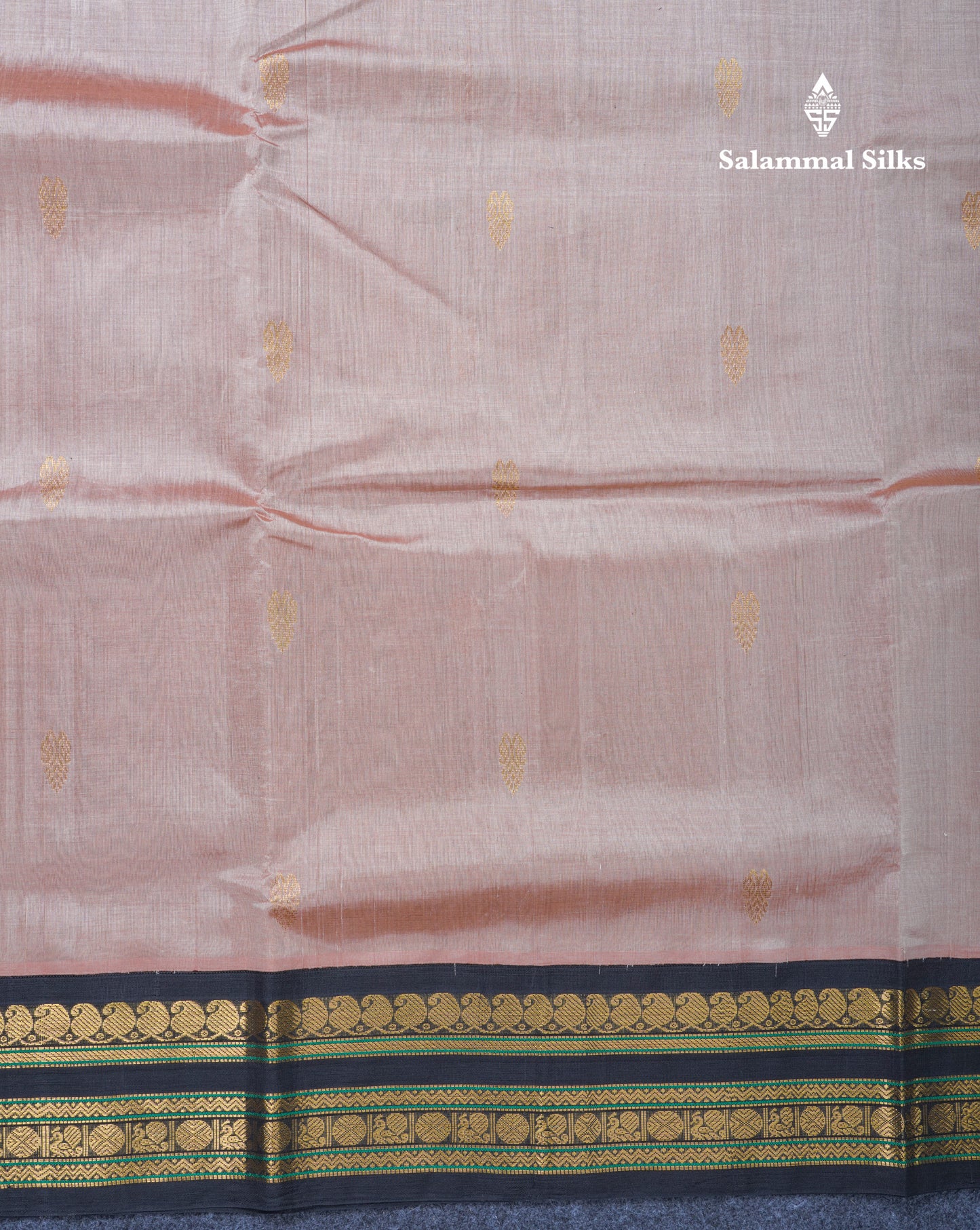 Light Brown Pure Silk Cotton Saree With Contrast Black Traditional Border