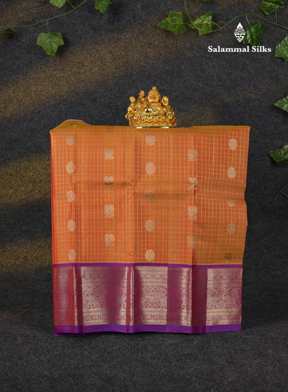Beautiful Zari Checks With Annam And Chakaram Butta Pure Silk Pattu Pavadai (Sapphire Green) With Contrast Violet Traditional Blouse 18"