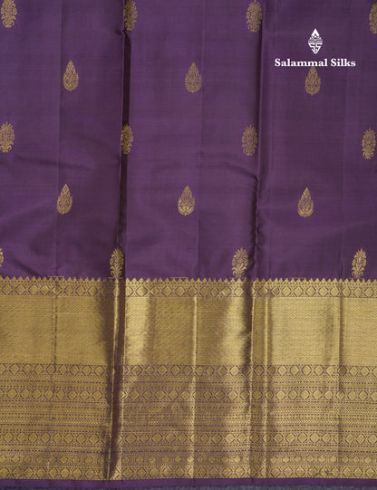 Beautiful Dark Violet Pure Kanjivaram Silk Saree With Traditional Evening Morning Border