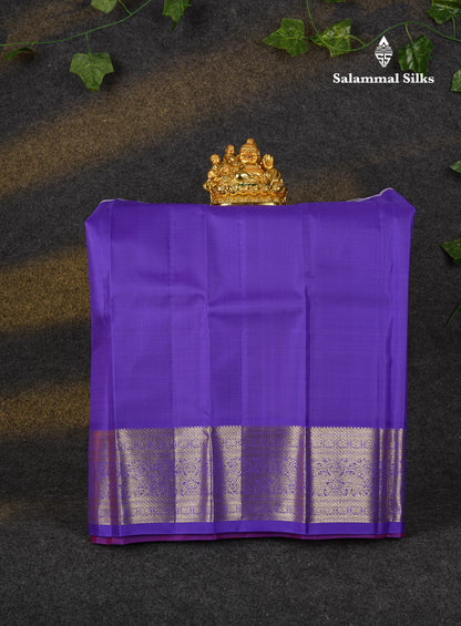 Beautiful Zari Checks With Annam And Chakaram Butta Pure Silk Pattu Pavadai (Sapphire Green) With Contrast Violet Traditional Blouse 18"