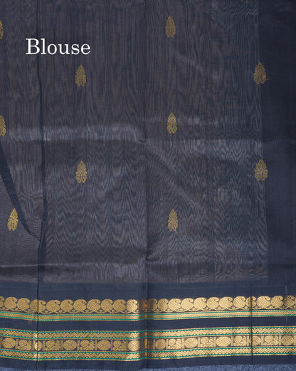 Light Brown Pure Silk Cotton Saree With Contrast Black Traditional Border
