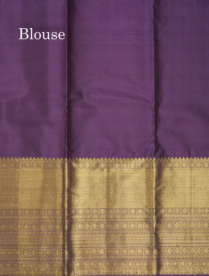 Beautiful Dark Violet Pure Kanjivaram Silk Saree With Traditional Evening Morning Border