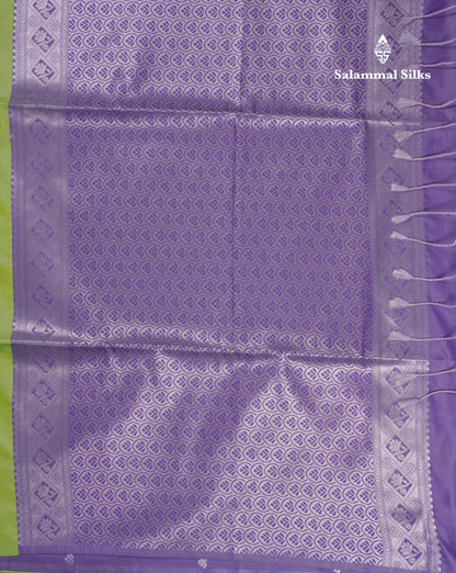 Beautiful Parrot Green Semi Soft Silk Saree With Contrast Lavender Blouse