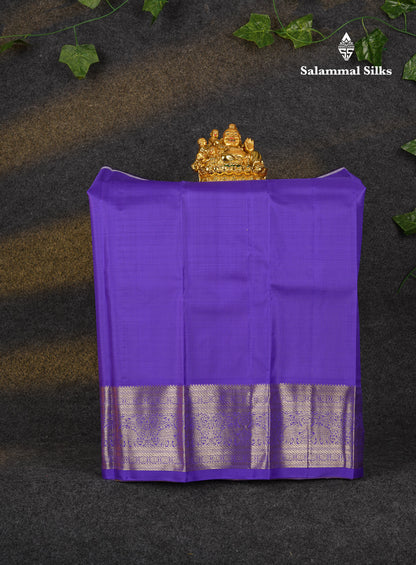 Beautiful Zari Checks With Annam And Chakaram Butta Pure Silk Pattu Pavadai (Sapphire Green) With Contrast Violet Traditional Blouse 18"