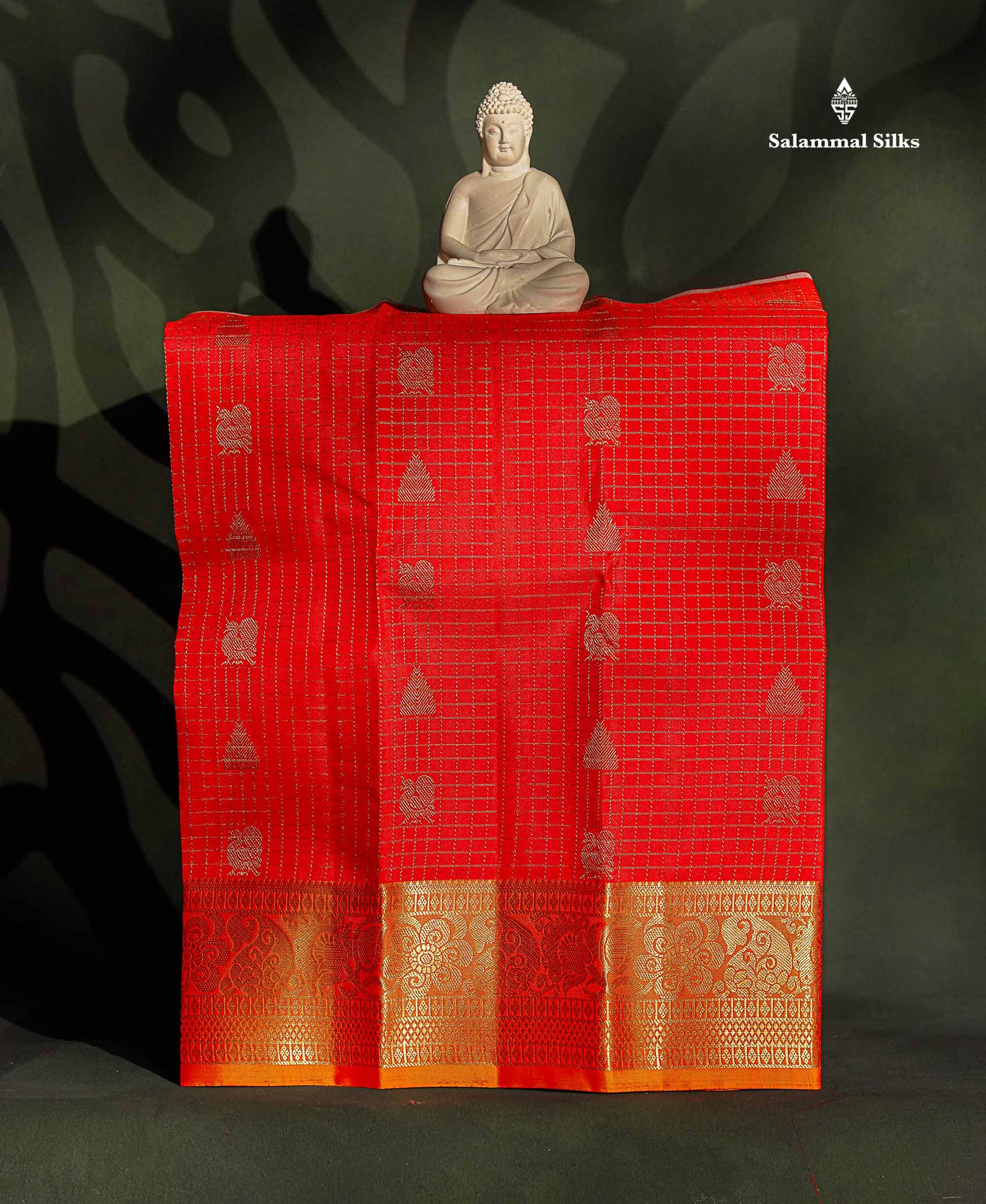 Pure Silk Pattu Pavadai - Redish Orange Colour Body Traditional Butta With Checks | 0-2 Years 