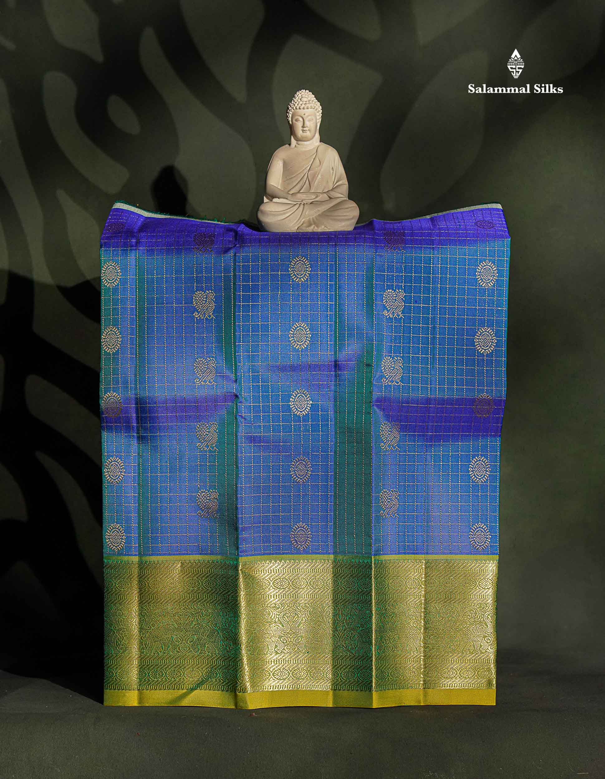 Pure Silk Pattu Pavadai - Dual Tone Peacock Blue Colour Body Traditional Butta With Checks | 0-2 Years 