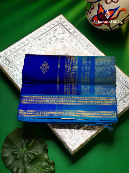 Beautiful Dual Tone Royal Blue Pure Silk Cotton Saree With Contrast Blue Traditional Gap Border